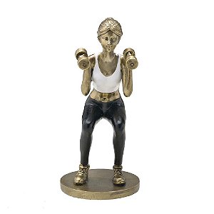 Estatueta Mulher Fitness Halteres em Resina A18,5cm x L8cm x C8cm