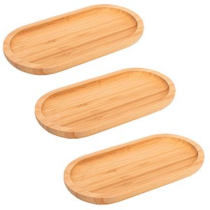 3 Bandeja Oval Bambu Travessa Gamela 24 x 13 cm Petisqueira