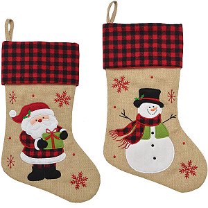 2 Enfeites Natal Bota Meia Natalina Juta Grande Papai Noel