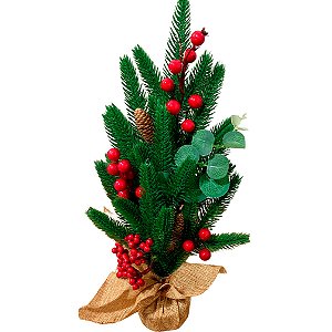 Árvore de Natal 40 CM Pequena Decorada Mini Pinha Azevinho