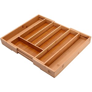 Porta Talheres Bambu Extensível Organizador Gaveta Divisória