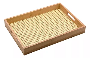 Bandeja Retangular Bambu Grande Decorativa Indiana Palhinha