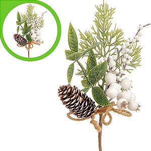 12 Enfeite Decorativo Premium  Azevinho Galho Branco Nevado