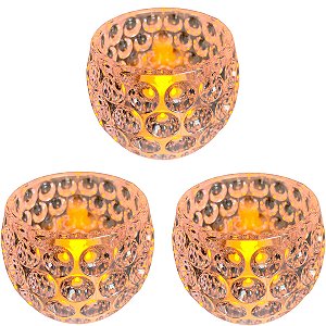 3 Porta Vela LED Pequeno Decorativo Para Mesa Posta e Festas