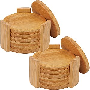 12 Porta Copos Redondo Bambu Suporte Sofa Copo Mesa Estilo
