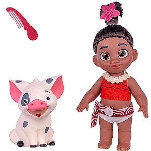 Boneca Moana Baby Pequena Com Acessorios + Porquinho Pua