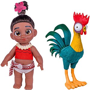 Boneca Moana Bebe Baby  Galo Hei Hei Disney Original Pente