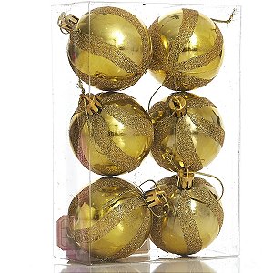 6 Bola Dourada Para Árvore de Natal 6 CM Brilhante Glitter