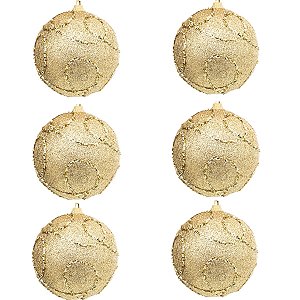 6 Bola Dourada Glitter Árvore de Natal 8 CM Prateada Grande