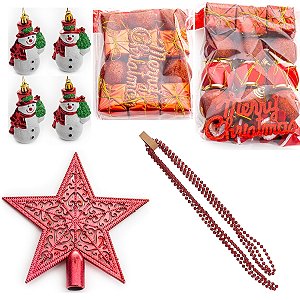 34 Enfeite Árvore Natal Vermelho Bolinha Ponteira Cordão