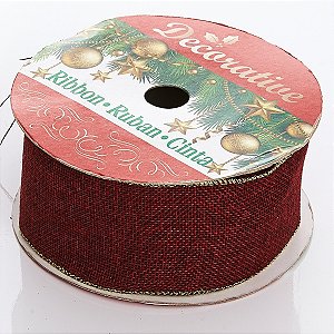 Fita Natalina Vermelha Para Decoração de Natal 6,5 cm x 10 M