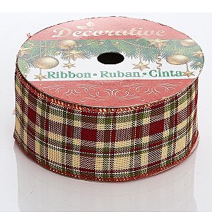 Fita Natalina Xadrez Para Decoração de Natal 6,5 cm x 10 M