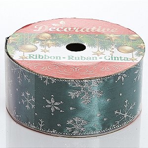 Fita Natalina Verde Para Decoração de Natal 6,5 cm x 10 M