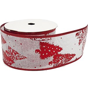 Fita Natalina Branca Vermelha Natal Natal 6,3 cm x 900 cm
