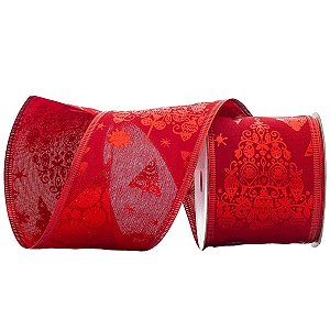 Fita Natalina Vermelha Decorativa Natal 5,7 cm x 270 cm Luxo
