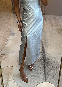 Saia Lara em Couro Sintético Premium Metalizado