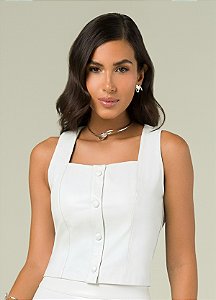 Cropped Francesca com Botões em PU Sintético Premium