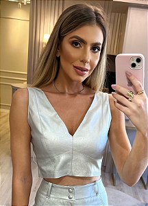 Top Manu em Couro Sintético Metalizado Premium