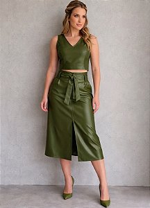 Conjunto Couro Sintético Verde Militar