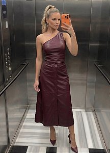 Conjunto Um Ombro e Saia Santorini em Couro Sintético Premium