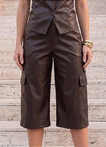 Shorts Cargo em Couro Sintético Premium