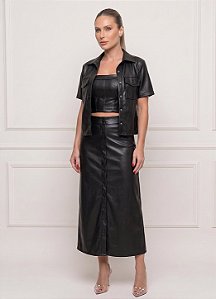 Conjunto Camisa Radassa com Top Verena e Saia Santorini em Couro Sintético Premium