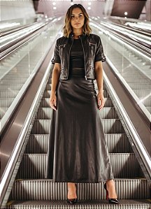 Conjunto Casaqueto Naomi e Saia Pérola em Couro Sintético Premium