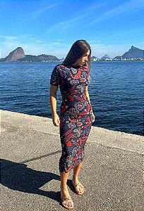 Vestido Rib Midi Brilho Tropical