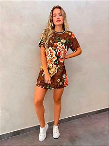 Vestido T-Shirt Floral Oncinha Farm