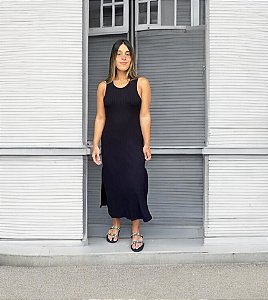 Vestido Rib Nadador Liso Preto Farm