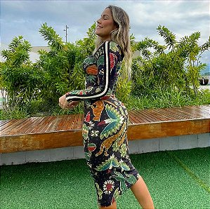 Vestido Rib Midi ML Brilho Tropical