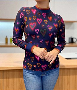 Blusa Coração Riscadinho ML Farm