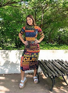 Vestido Retilínea Midi Estampa Semear