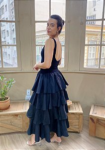 Vestido Cropped Babados Preto