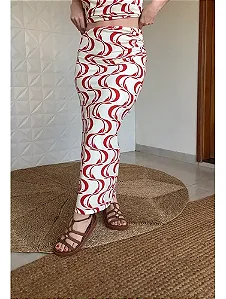 Saia Rib Midi Peixe Copa Vermelho