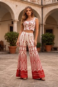 Calça Pantalona Estampada Peixe Correnteza