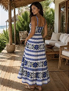 Vestido Midi Flores Azuis ( sem troca)