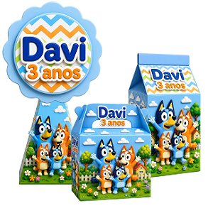 Kit Personalizado caixa Milk Pirâmide Maletinha Tema Bluey