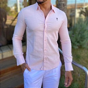 blusa social masculina rosa bebe