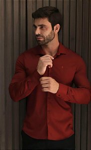 CAMISA ML SOCIAL SLIM VERMELHO RUBRO TECIDO DE BAMBU