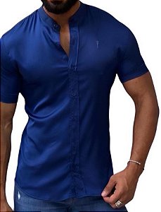 CAMISA MC SLIM AZUL GOLA PADRE MARINHO