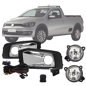 KIT FAROL MILHA SAVEIRO G6 MOLDURA PRETA E APLIQUE CROMADO
