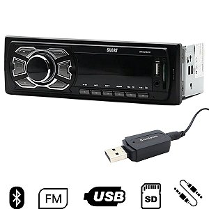 KIT RADIO AUTOMOTIVO T100 SVART + ADAP BLUETOOTH USB SD FM