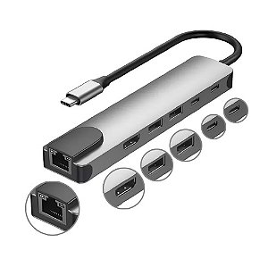 Cabo Adaptador USB-C HDMI - Lan Rj45 1000 - USB 3.0 E USB Tipo-C