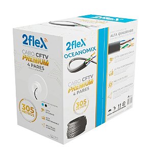 Caixa de cabo de rede cat5 4 pares CFTV 2flex 305M azul/branco/preto