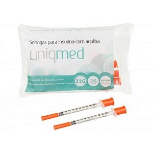 Seringa para Insulina 0,5ml Agulha 5mmx0.23mm - com 10 unidades - Uniqmed