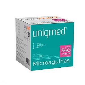 Microagulhas 34G x 4mm - Caixa com 100 unidades -  Uniqmed
