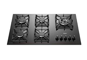Cooktop a Gás 5 Bocas Preto com Mesa de Vidro e Tripla Chama Dako Diplomata Bivolt