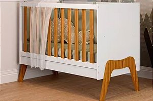 Berço / Mini Cama Infantil Guti Branco Brilho/Amendoa - Peroba - Blush