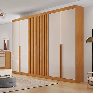 Guarda Roupa Casal Ripado 6 Portas Em Mdf Siena Bianchi Cor Nature/off White
